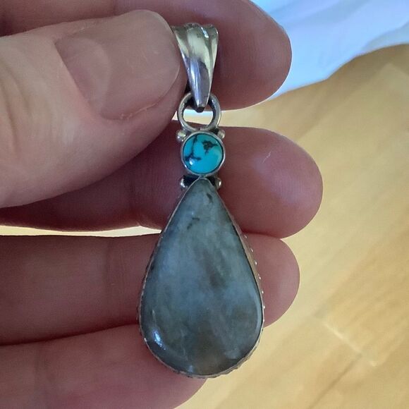 NWOT 𝅺sterling SILVER 925 LABRADORITE/TURQUOISE WOMAN PENDANT​ - Picture 1 of 11